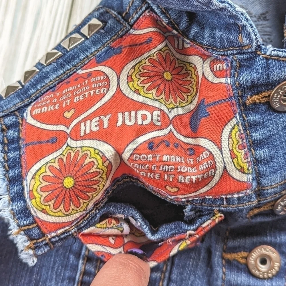 Beatles Hey Jude Custom Made Studded Patchwork Denim Blue Jean Vest Size 4T NWT